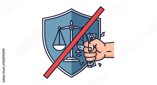 Symbolic representation of justice barred by corruption concept illustration