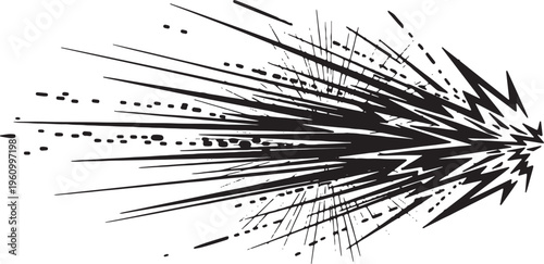 Dynamic explosion of lines radiating from a central point in abstract art style