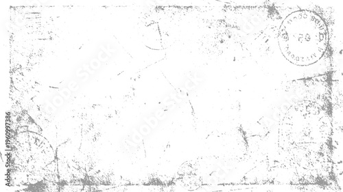 Vintage distressed paper texture with faded postal stamps and smudges grunge