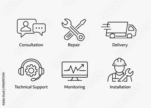 A set of Service icons focuses on simplicity, elegance, and ease of recognition. Vector Sign for Logos, Labels, and Icons.
