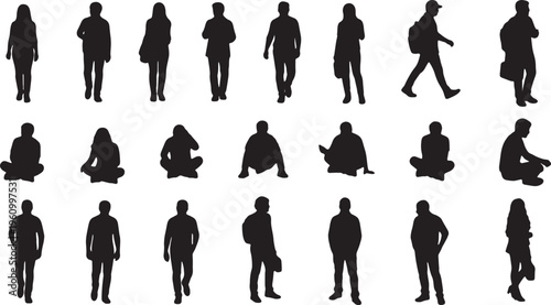 Diverse silhouettes of people in various poses and activities