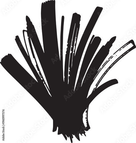 Abstract brush stroke illustration resembling a cluster of feathers or leaves.