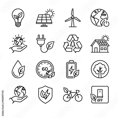Save the Planet A Collection of Eco-Friendly Icons for Earth Hour and Sustainable Living