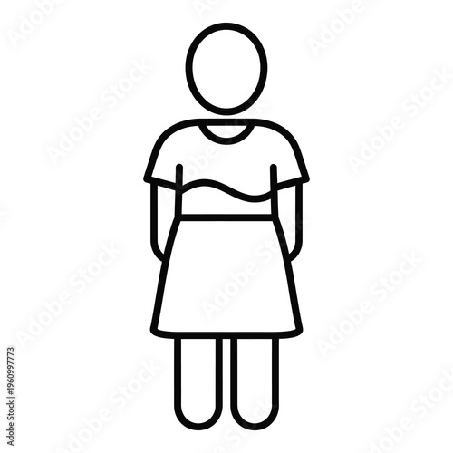 Simple line drawing of a woman in a dress standing upright icon