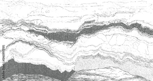 Detailed cross section of geological strata showing rock layers and sediment textures geology