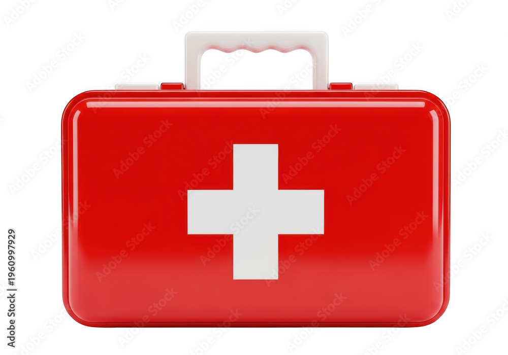 Fototapeta premium First aid kit box with white cross isolated on transparent background