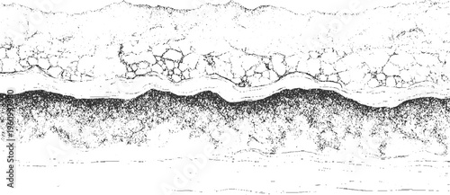 Abstract black and white cracked texture with wavy lines and granular patterns