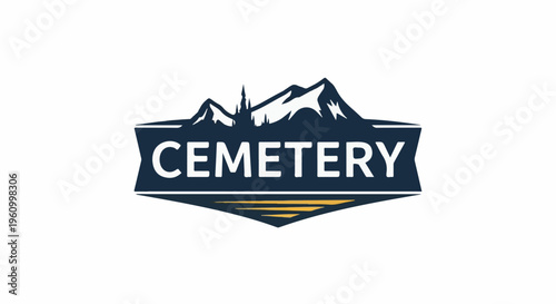 Dark mountains silhouette over the word Cemetery, set on a banner