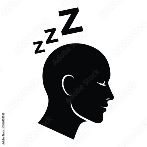 Sleeping man head silhouette with zzz letters above  sleeping person icon icon