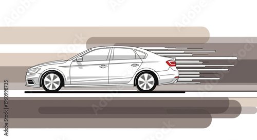 Modern sedan car illustration with speed lines on neutral background