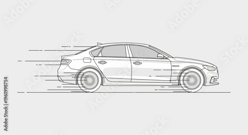 Modern sedan car illustration with motion lines in minimalist style