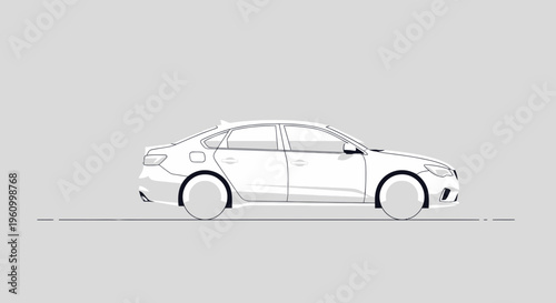 Modern sedan car outline illustration on a grey background for transport concepts