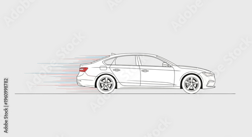 Modern sedan car outline illustration with motion effect on neutral background