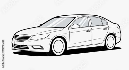 Modern sedan car outline illustration on white background for design projects