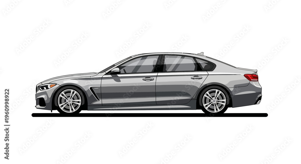 Obraz premium Modern silver sedan car illustration isolated on white background copy space