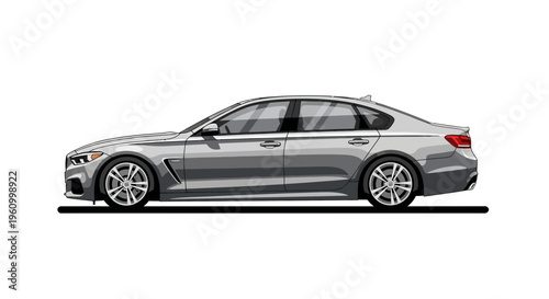 Modern silver sedan car illustration isolated on white background copy space