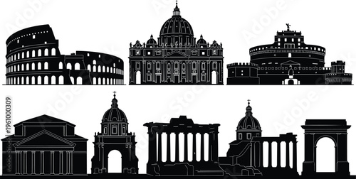 Guitar silhouettes set with electric and acoustic instruments, black vector illustration isolated for music design, rock band visuals, and musical equipment graphics