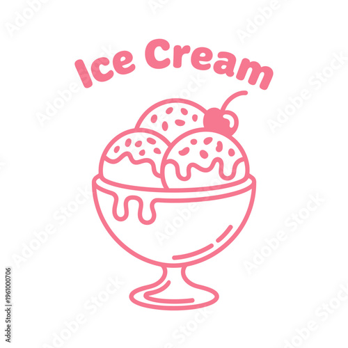 Pink ice cream sundae with cherry