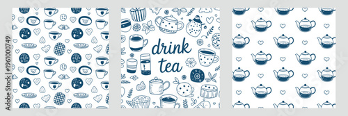 Tea time seamless pattern designs collection