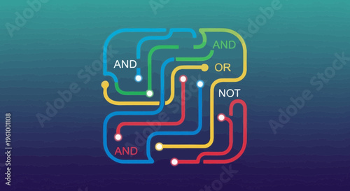Abstract illustration of logical operations in interconnected circuit design
