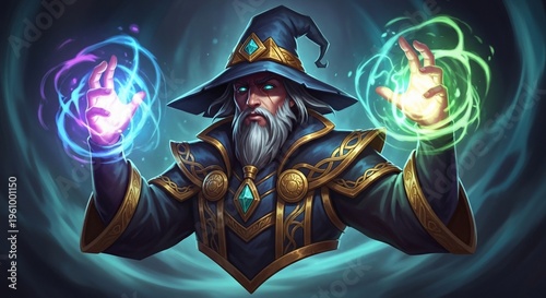 Wizard Casting Magic Spell.