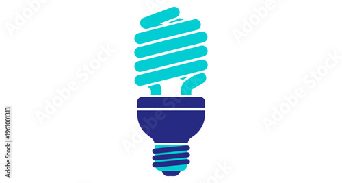 Compact Fluorescent Light Bulb Spiral Element Glowing Blue and Teal Isolated Simple