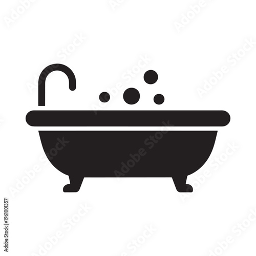 Simple black silhouette of a bathtub with water and bubbles