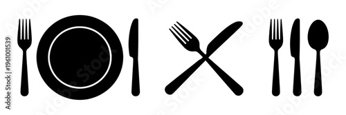 Black silhouettes of tableware and cutlery