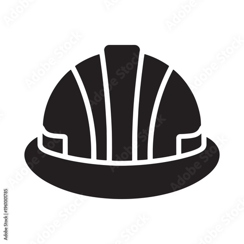 Simple black and white icon of a construction worker s hard hat