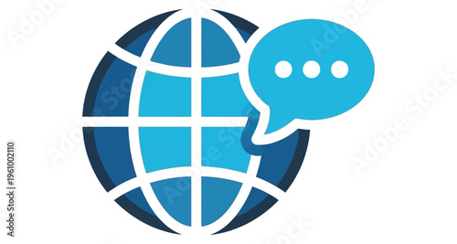 Global Communication Icon with Speech Bubble Symbolizing Worldwide Connection and Dialogue