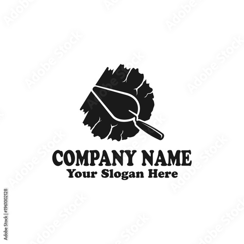 Creative icon concept for bricklaying work. Spatula vector logo template for home repair services or building companies.