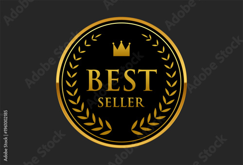 Best seller icon design with laurel, best seller badge logo illustration template