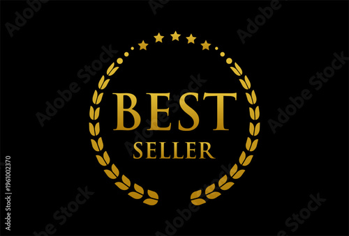 Best seller icon design with laurel, best seller badge logo illustration template icon vector