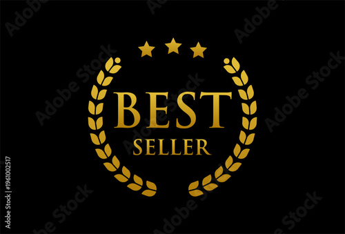 Best seller icon design with laurel, best seller badge logo illustration template vector