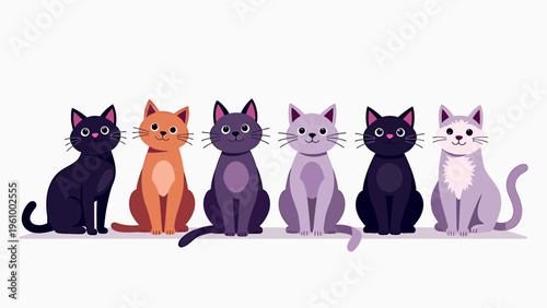 Collection of cute cartoon cats in various poses and colors for pet shop graphics playful animal design and veterinary clinic concepts.