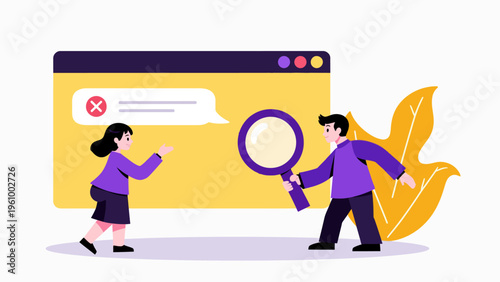 Flat vector illustration of a business person interacting with a giant computer interface for software development concepts web design and digital workflow.