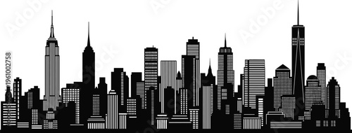 New York skyline silhouette with iconic Manhattan skyscrapers, black vector illustration isolated for urban design, travel, tourism, and modern city architecture projects