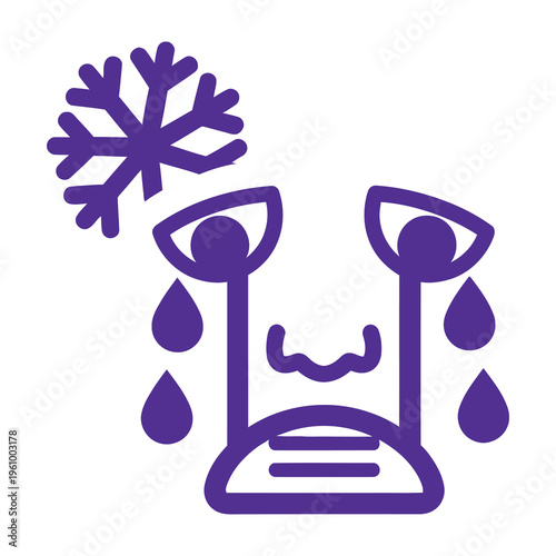 Crying face with snowflake iconography symbolizing sadness and coldness in simple design