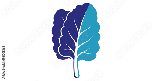Two Blue Kale Leaves Growing Together Detailed Veins Minimalist Graphic Design