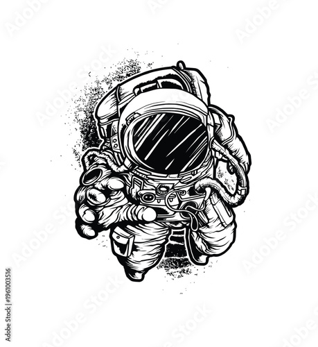 Futuristic cyborg skull astronaut helmet illustration in space with robotic skeleton and halloween death theme in black sci fi styleFuturistic cyborg skull astronaut helmet illustration in space with 