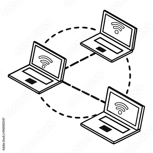 Two laptops with wifi signals connected in a wireless network