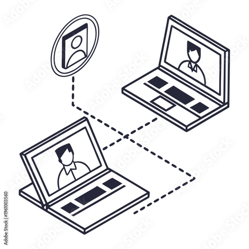 Vector illustration of two laptops with people on screens connected online