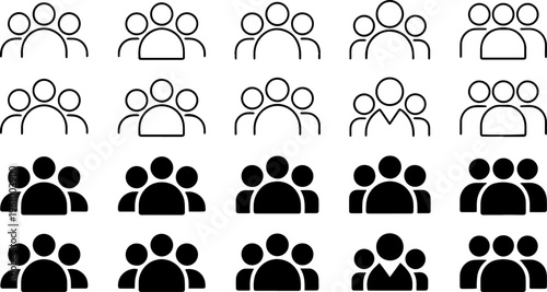  Employee team, professional collective icon. Group of three people. Minimalist vector pictogram for web and app