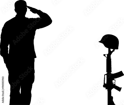 Silhouette of a Soldier Saluting a Fallen Comrade Memorial
