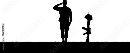 Silhouette of a Soldier Saluting a Fallen Comrade Memorial