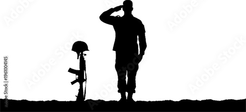 Silhouette of a Soldier Saluting a Fallen Comrade Memorial