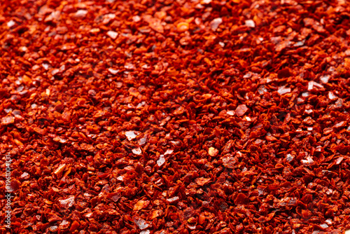 Gochugaru -  Korean red chili pepper flakes as a food background texture. 