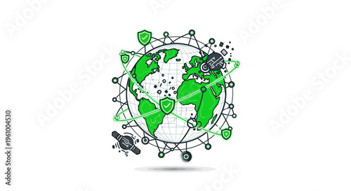 Digital Network Connects Globe With Security Shields Protecting Global Data And Connectivity Concept