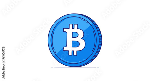 A vibrant and detailed artistic representation of a blue Bitcoin coin, showcasing the cryptocurrency's symbol in a clean, modern, and stylized flat design, set against a pristine white backg