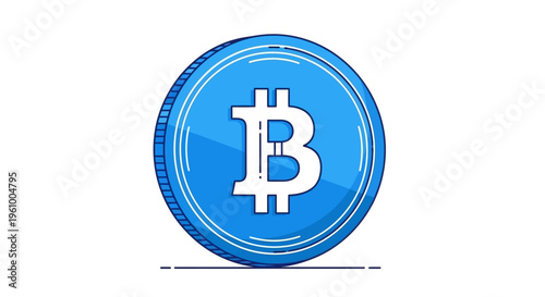 A vibrant digital vector depiction of a single blue Bitcoin coin radiating a modern aesthetic, perfect for financial technology applications, representing cryptocurrency and digital investme